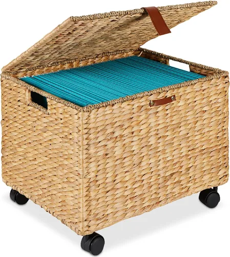 Vista 9 de Best Choice Products Archivador Rodante de Jacinto de Agua Tejido a Mano, Organizador de Archivos Móvil para Carpetas Colgantes con Tapa y Ruedas