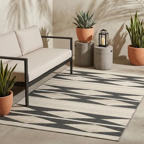 Vista 20 de Fab Habitat - Alfombra de exterior azteca, impermeable, resistente a la decoloración, sin arrugas, plástico reciclado de primera calidad, a rayas