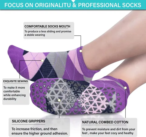 Vista 3 de Calcetines de yoga antideslizantes con agarres para pilates, ballet, barras, descalzos, calcetines antideslizantes para hospitales para mujeres