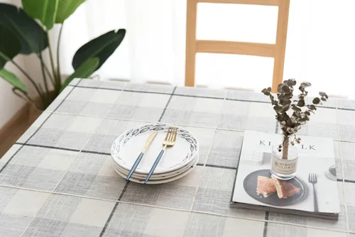 Vista 6 de Table Cover 24 x 24 inch, Square, Black Grey, Cotton Linen Plaid Dining Table Cloth