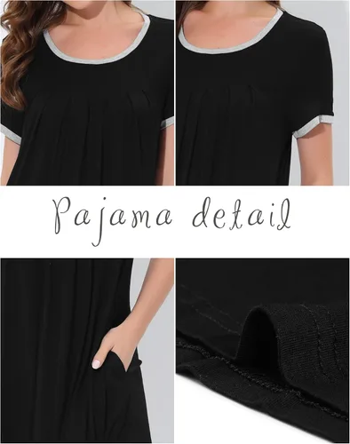 Vista 23 de cheibear Camisones de pijama para mujer, ropa de dormir, color sólido, cuello redondo