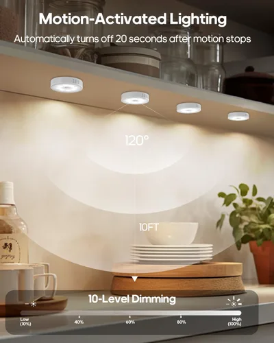 Vista 3 de GOODEA Paquete de 6 luces de disco RGB recargables con control remoto, luces de disco con sensor de movimiento de 13 colores, luz adhesiva