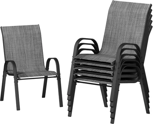 Vista 9 de UDPATIO Juego de 4 sillas de patio, sillas de comedor apilables para exteriores con respaldo alto, silla de tela de textileno transpirable para Negro