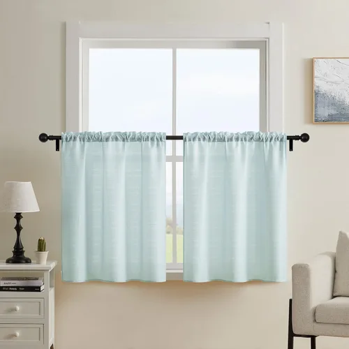 Vista 10 de Home Queen Cortinas de Gofre de Nivel Repelentes al Agua para Ventana de Baño, Cortinas de Media Ventana para Cocina, 30 A x 45 L Pulgadas Cada Una