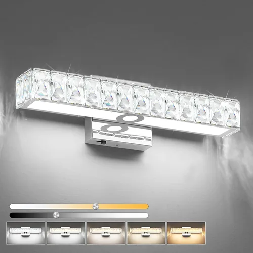 Vista 16 de SOLFART Lámpara de baño, accesorios de iluminación de tocador de cristal, luces LED modernas sobre espejo, lámpara de baño de 60 cm, cromada Luz