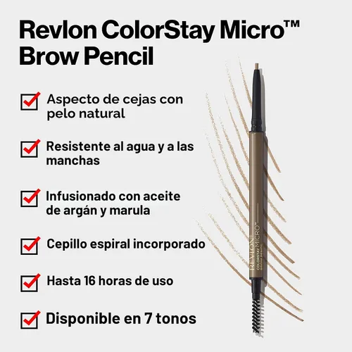 Vista 3 de Revlon ColorStay Micro - Lápiz para cejas, color rubio ceniza 451, 0.003 onzas Waterproof eyebrow pencil with micro tip and spoolie brush. Infused