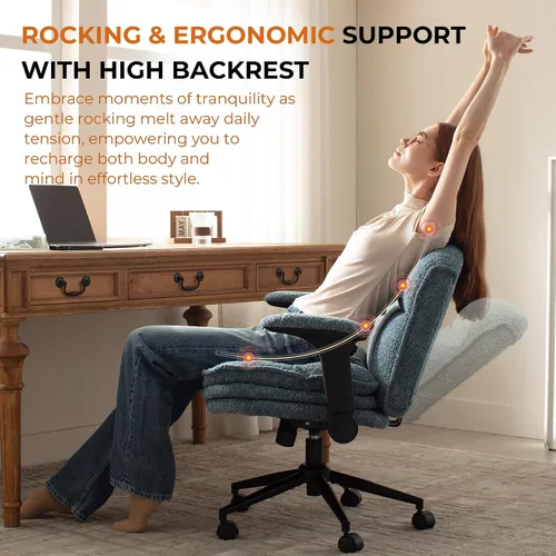 Vista 6 de Dowinx Silla cruzada con brazos y ruedas abatibles ajustables, cómodo sillón ergonómico de escritorio de oficina con 3 cojines de capa, silla