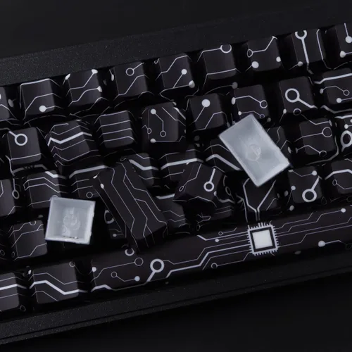 Vista 8 de Custom PBT Keycaps, Cool Modern Technology Style Keyboard Key caps(Black)