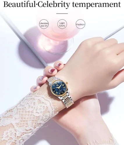 Vista 3 de OLEVS Relojes automáticos de diamante Tourbillon para mujer, de cuerda automática, de moda, de acero inoxidable, fase lunar, impermeable, luminoso