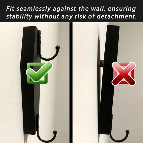 Vista 5 de 4 Piezas de Gancho de Pared en Forma de Ataúd para Llaves - Decoración Gótica Espeluznante para el Hogar en la Pared - Perchero Rústico Negro