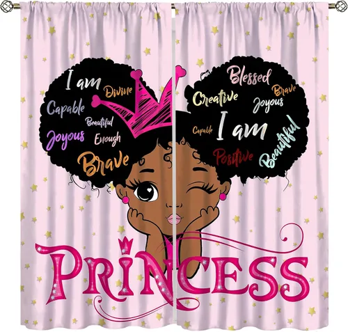 Vista 15 de YCness Cortinas afroamericanas para niños, tratamientos de ventana de niña negra afro para dormitorio, lindas cortinas de bailarina bailarina rosa