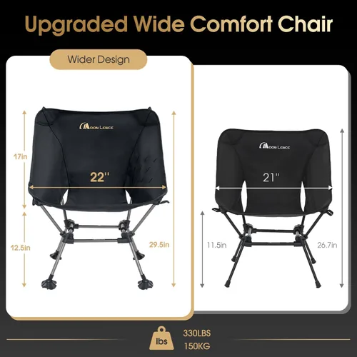 Vista 2 de MOON LENCE Sillas de camping plegables con respaldo alto, altura ajustable, asiento ampliado, para playa con pies antideslizantes (negro-Plus)