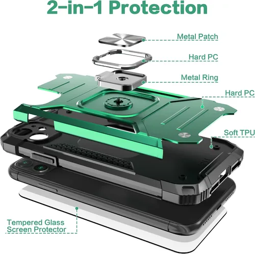 Vista 6 de Funda delgada para iPhone 11 con protector de pantalla, absorción de golpes, resistente a prueba de caídas, con soporte de montaje en automóvil