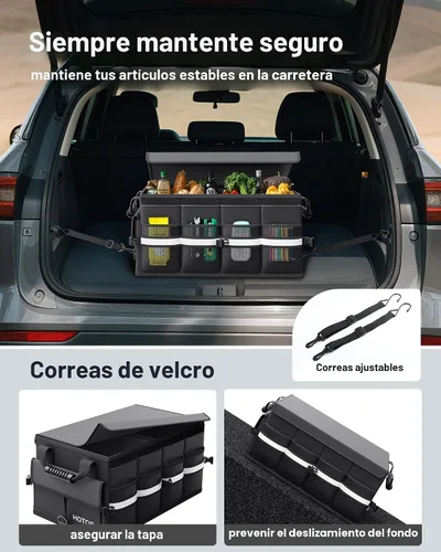 Vista 5 de HOTOR Organizador de maletero de automóvil, organizador plegable para SUV, almacenamiento de automóvil con tiras reflectantes y cubierta