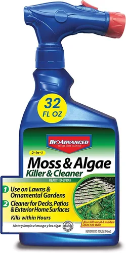 Vista 3 de BioAdvanced Limpiador y asesino de musgos y algas 2 en 1, listo para rociar, 32 onzas con control de hongos BioAdvanced para césped, listo