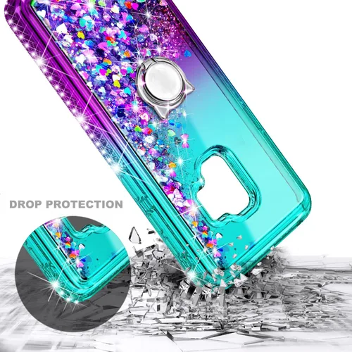 Vista 6 de NGB - Funda para teléfono Samsung Galaxy S9, color aguamarina/morado, bonita funda con purpurina líquida para mujeres y niñas, con protector
