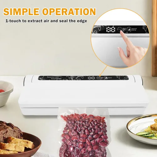 Vista 10 de Máquina selladora al vacío para alimentos, succión fuerte de 75 KPA, modos húmedo/seco, 20 bolsas de sellado al vacío para alimentos, temporizador