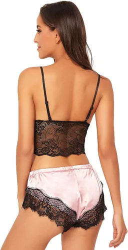 Vista 5 de SweatyRocks - Pijama sexy de dos piezas con parte inferior y superior en encaje para mujer