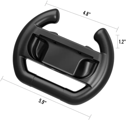 Vista 7 de EIMGO 2 x Steering Wheels for Nintendo Switch & OLED Joy-Con Racing Game Controller Attachments Handle Grips Set (Flat-bottom, Black+White)