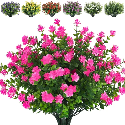 Vista 43 de RECUTMS - Flores artificiales, 12 plantas sintéticas para exteriores, resisten rayos ultravioleta, arbustos para interiores y exteriores, maceta