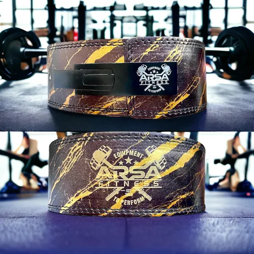 Vista 4 de Arsa Fitness Cinturón de palanca ajustable para levantamiento de pesas para hombres y mujeres, piel de vaca real para levantamiento de pesas
