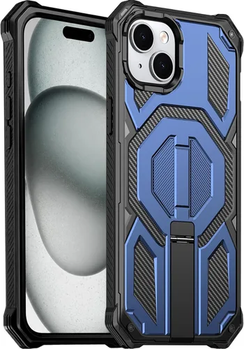 Vista 14 de Funda magnética para iPhone 15 con soporte y protector de pantalla [compatible con Magsafe] antideslizante, cuerpo completo, doble capa, resistente
