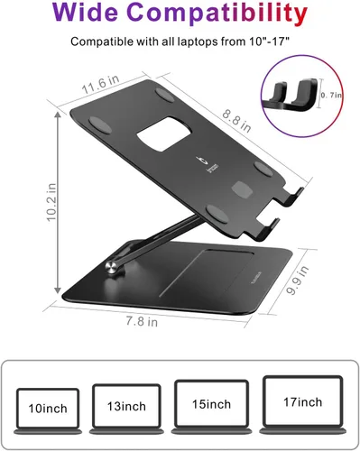 Vista 6 de Soporte ajustable para computadora portátil MacBook para escritorio Elevador ergonómico de aluminio para laptop con ventilación térmica, Negro