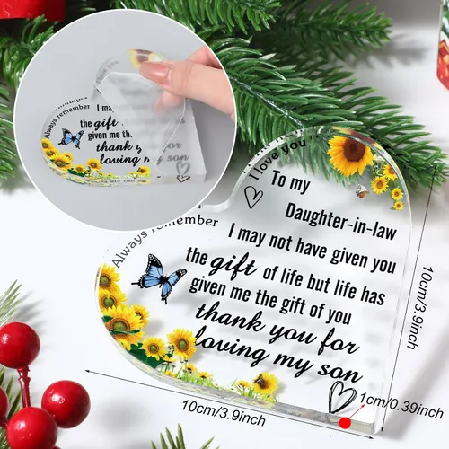 Vista 2 de Barydat Regalos para nuera para nuera, regalo de cumpleaños, boda, inspirador, acrílico, letreros decorativos y placas (3.94 x 3.94 x 0.39 pulgadas)