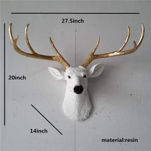 Vista 6 de YJ Home Cabeza de ciervo sintético más grande, decoración rústica de pared, cuernos de ciervo, cabeza de animal de taxidermia sintética, decoración