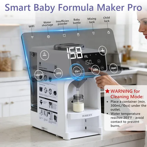 Vista 3 de Horigen Dispensador de fórmula para bebés - Máquina avanzada de fórmula WiFi con mezcla y limpieza automática, agua caliente instantánea