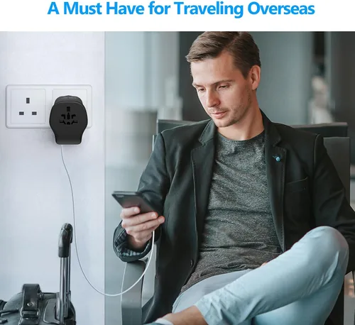 Vista 7 de JSVER Juego de adaptadores de viaje internacional con 3 puertos USB, 1 enchufe de CA, incluye accesorios desmontables tipo B, I, G, E/F para usar