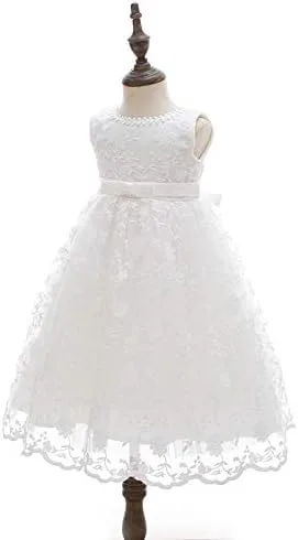 Vista 3 de CareCheer Sleeveless Ivory Long Baby Girl Christening Baptism Dress Flower Girl Dedication Blessing Gown