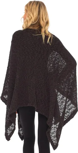 Vista 4 de SHU-SHI Poncho de punto acogedor para mujer, chal envolvente, capa frontal abierta, kimono ligero