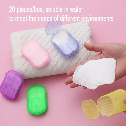 Vista 5 de XXYXXY 20 cajas (400 hojas) portátil desechable de viaje jabón de mano hoja de papel lavado a mano hoja de jabón de papel de baño (color al azar)
