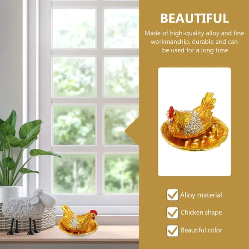 Vista 8 de BESPORTBLE Figura de pollo para decoración del hogar, caja de baratijas de gallina, huevos para incubar, joyero, gallinero, figura de animal