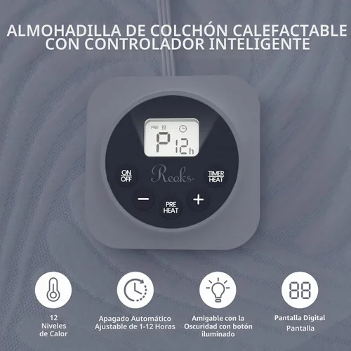 Vista 3 de Protector de colchón eléctrico con calefacción MINI de tamaño Twin - Calentador de cama con funciones de memoria y precalentamiento, 12