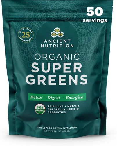 Vista 9 de Ancient Nutrition Supergreens Alkalize & Detox - Polvo de superalimento orgánico hecho de frutas reales, verduras y hierbas, para apoyo digestivo
