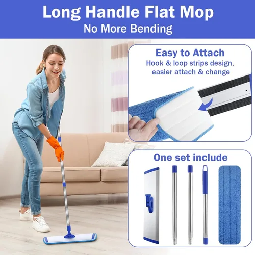Vista 3 de [Usado] Uiifan 1 juego de trapeador de microfibra de 18 pulgadas con mango extensible y almohadillas lavables reutilizables para pisos de madera