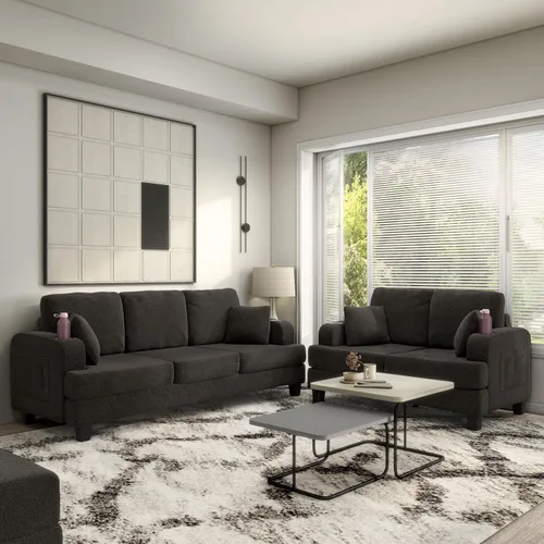 Vista 15 de HOMES: Inside + Out Reese - Moderno juego de sofá de 2 piezas con bolsillos laterales, portavasos y puertos USB, sofá suave de madera y cómodo sofá