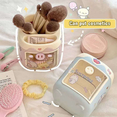 Vista 3 de MLAFE Kawaii Portalápices de Cerdo Lindo Cubo de Almacenamiento de Cosméticos Kawaii Cubo de Almacenamiento Multifuncional Cubo de Papelería de Azul