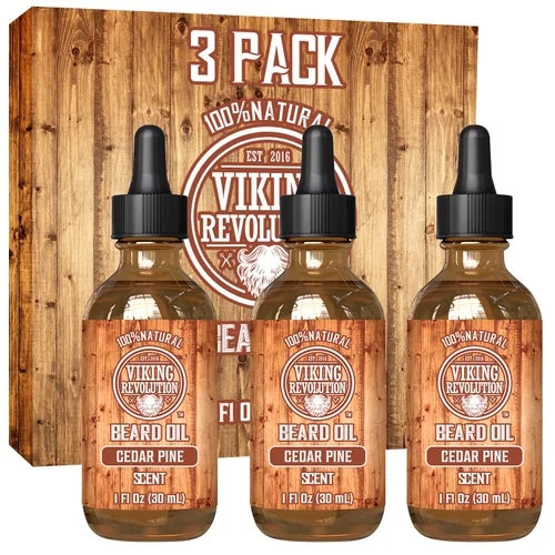 Vista 17 de Viking Revolution Aceite de barba de ron de bahía para hombres, suavizante y acondicionador natural con aceites de argán y jojoba para fortalecer e