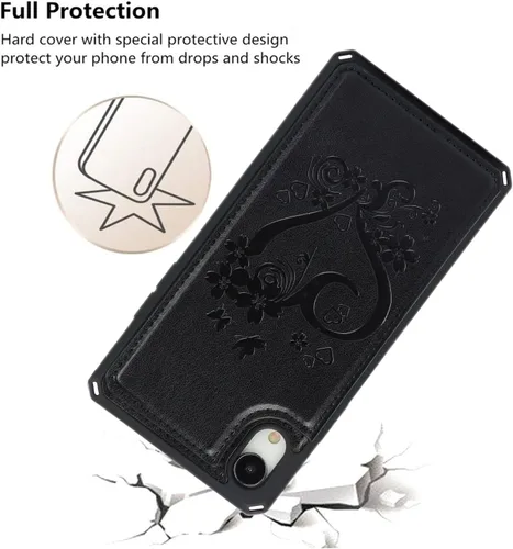 Vista 7 de iCoverCase Funda compatible con iPhone XR con tarjetero para mujer, con bloqueo RFID en relieve, de piel sintética, con correa de muñeca