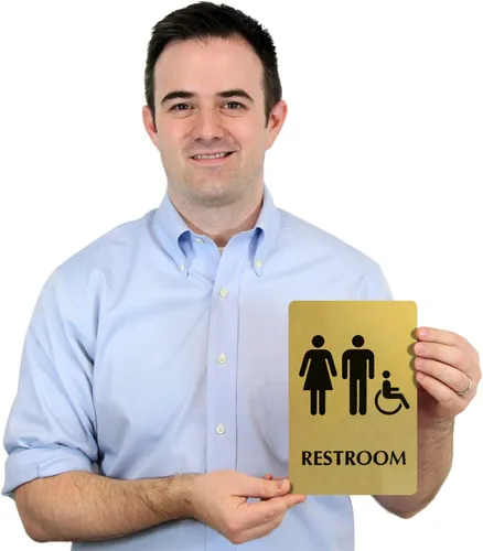 Vista 4 de SmartSign Letrero unisex de 6 x 9 pulgadas con pictogramas para silla de ruedas para hombres/mujeres/discapacitados, metal de latón de 40 mil
