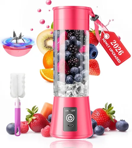 Vista 12 de Licuadora portátil inalámbrica de tamaño personal – Licuadora sin BAP para hacer batidos y batidos, taza de jugo de 12 onzas con 6 cuchillas, se