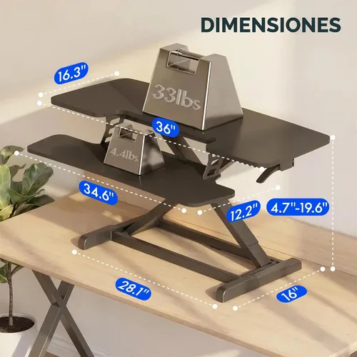 Vista 6 de FLEXISPOT Convertidor de escritorio de pie de 42 pulgadas, elevador de escritorio ergonómico extra grande de altura ajustable, estación de trabajo