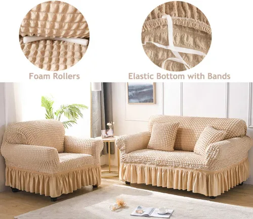 Vista 5 de Fundas elásticas de elastano para sofá, fundas de sofá de dos plazas con falda, antideslizantes, suaves, duraderas, extraíbles, lavables a máquina