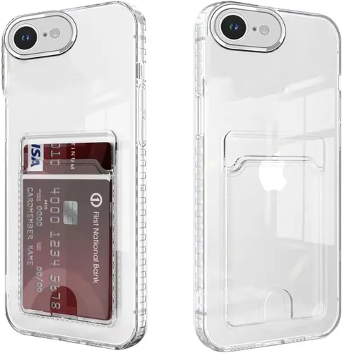 Vista 4 de Funda compatible con iPhone 11 con soporte para tarjetas, funda transparente con ranura para tarjetas, ultrafina, suave, a prueba de golpes, funda