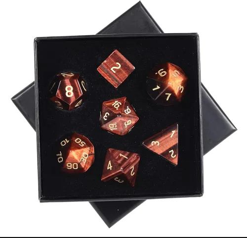 Vista 20 de mookaitedecor Juego de 7 dados poliédricos de cristal de ágata india, dados pulidos de piedras pulidas para juegos de mesa RPG MTG decoración