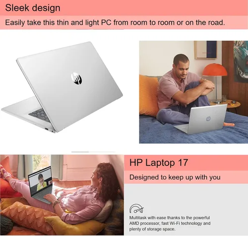 Vista 4 de HP Laptop FHD de 17.3 pulgadas para estudiantes y negocios, Windows 11 Pro, AMD Ryzen 5 7430U, pantalla 1920 x 1080, memoria de 16 GB, SSD de 512