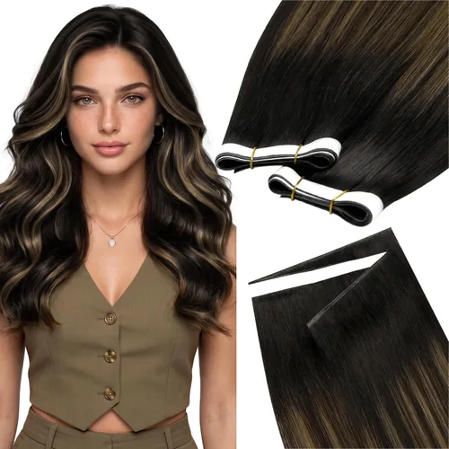 Vista 63 de LaaVoo - Extensiones de cabello humano con cinta adhesiva, color marrón a rubio ceniza, extensiones de cabello humano real, cintas en extensiones